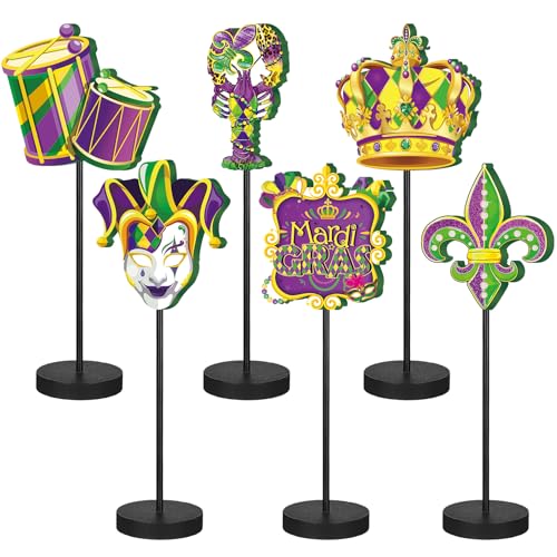 Huwena 6 Pcs Wooden Festival Centerpieces for Tables Detachable Wooden Tall Standing Signs Decorations for Tabletop Photo Props Party Supplies Cake Table Decor(Mardi Gras) - style: Mardi Gras