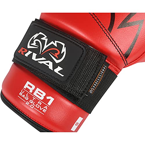RIVAL Boxing RB1 2.0 Ultra Bag Gloves, Hook and Loop Closure, Super-Resistant Microfiber, High-Density Foam, Breathable Mesh Palm - color: Red, size: Small