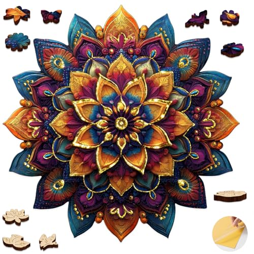Mys Aurora Purple Mandala Puzzles for Adults, 200 Piece Colorful Flower Jigsaw Puzzles, Unique Shaped Round Wooden Puzzles for Adults and Kids, Fun Challenge for Birthday Gift, 11.2 x 11.2 Inches - color: Purple Mandala, size: Medium