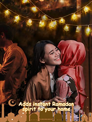 Ramadan Eid String Light - 9.8 ft 20 LEDs Mubarak String Light, Muslim String Decor with Moon Star Kerosene Lantern Palace Ornaments for Islamic Indoor Outdoor Home Garden Party Supplies - White Bulb - style: Lantern & Palace