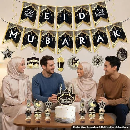 31Pcs Ramadan Decorations - Ramadan Decoration for Home Pre-Assembled Mubarak Eid Kareem Muslim Banner Star Moon Lantern Hanging Swirls Decorations for Home Fireplace Indoor Party Supplies