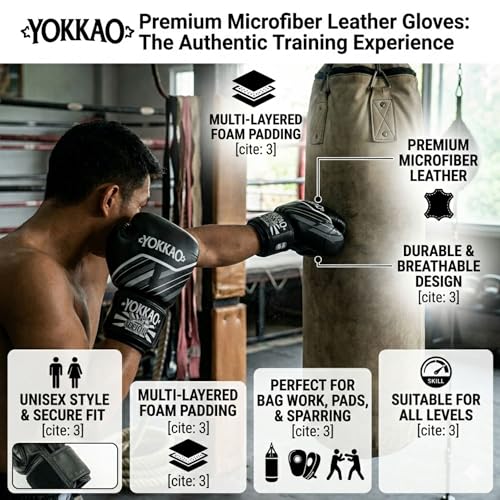 Yokkao Muay Thai Boxing Gloves – Essential Gloves for Beginners Men & Women Microfiber Leather Multi-Layered Foam Padding & Secure Fit - size: 10oz
