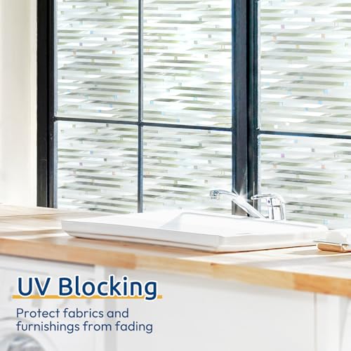 rabbitgoo Window Privacy Film, Frosted Glass Window Film, 23.6" x 118.1" - color: Striped, size: 23.6" x 118.1"