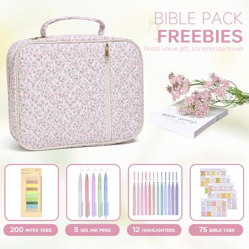 Bible Cover Case for Women Large Bible Cover with Durable Handle Quilted Bible Carrying Case for Girls Bible Study Supplies Accessories (Siamese Rose, Siamese Rose) - color: Siamese Rose