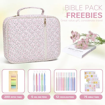 Bible Cover Case for Women Large Bible Cover with Durable Handle Quilted Bible Carrying Case for Girls Bible Study Supplies Accessories (Siamese Rose, Siamese Rose) - color: Siamese Rose
