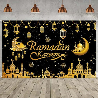 Ramadan Banner Backdrop 71x43inch Ramadan Decorations, Ramada n Decor for Home Office, Islamic Festival Party Supplies with Traditional Moon Star