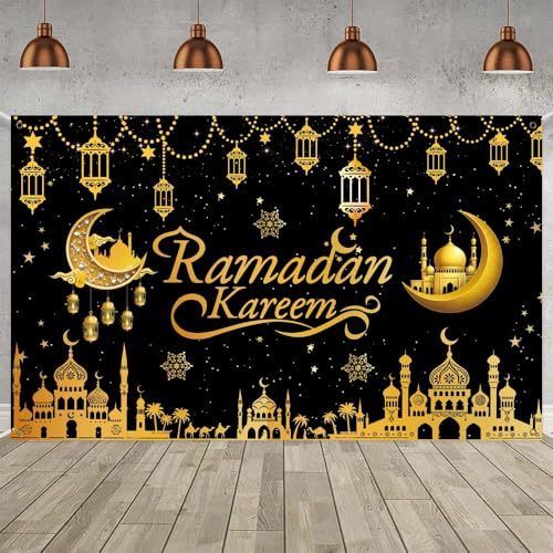 Ramadan Banner Backdrop 71x43inch Ramadan Decorations, Ramada n Decor for Home Office, Islamic Festival Party Supplies with Traditional Moon Star