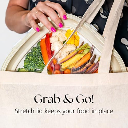 Crudités | Portable Snack Tray | Square 4-Pack | Cream White | Reversible Stretch Lid Food Containers | BPA-Free, Freezer & Dishwasher Safe | Meal-Prep, Charcuterie, Salads, Picnic, Travel - size: Square, 4 Pack, Cream White