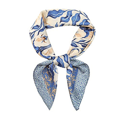 RIIQIICHY Women Head Hair Scarf Like Satin Silk Scarf Sleeping Hair Wrapping Night 27.5" - color: Light Blue/White/Beige