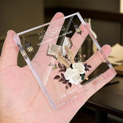 Islam Sign Acrylic Decorative Signs & Plaques, Acrylic Paperweight, suitable for Bedroom, Office, Home Desktop Decorative Art, Ideal Birthday Gift for Sister, Friends, Family (white flowers)
