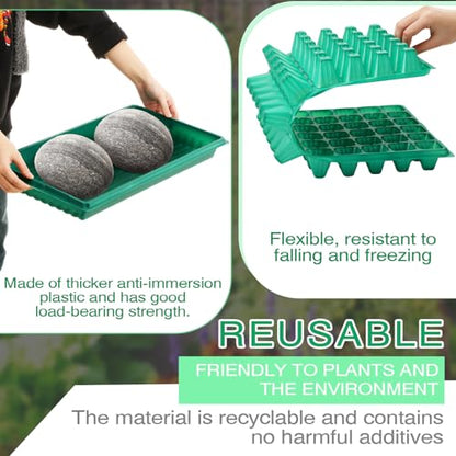 10 Pcs Seed Starter Kit 72 Cell Seedling Starting Trays and 1020 Trays No Holes Plant Growing Nursery Pots for Gardening Germination Propagation (Green)