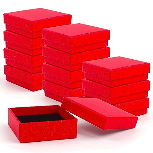 Gift Box Necklace Earring Ring Box Gift Box,12 Pieces Square Cardboard Jewelry Gift Boxes,Cotton Filled Cardboard Paper Jewelry Box Gift Case (3.5x3.5x1.25 Inches) (Red) - color: Red