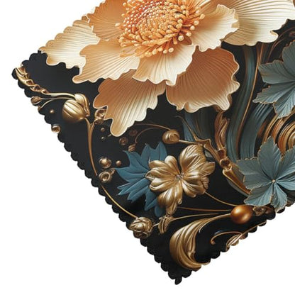Placemats Set of 4 Heat Resistant Gold Flowers on Black Place mat for Dining Table Non-Slip Table Mats Desktop Protection Pad Washable Place Mats for Kitchen Dining Outdoor - color: Gold Flowers on Black