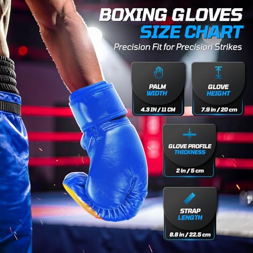 Flexzion Boxing Gloves for Kids 4oz – Training Punching Bag Mitts, Kid Boxing Gloves with Faux Leather & Wrap-Around Wrist Protection for Boys & Girls Ages 3-8 Years - color: Blue Blaze