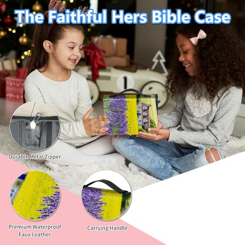 Bible Cover Case for Women, PU Leather Large Bible Cases with Zipper Fits Books Up to 12" x 9" x 2.76”, Bible Carrying Bag for Men, Lavender Garden - color: Lavender Garden