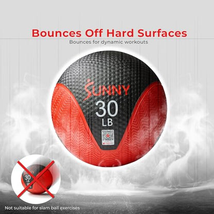 Sunny Health & Fitness 10 LB Medicine Ball with Premium Dual Textured Grip | 4-30LB Weighted Rubber Medicine Ball, Bouncing Wall Ball, Slam Ball Workouts, Throws Squats Core Strength Training - size: 25 LB