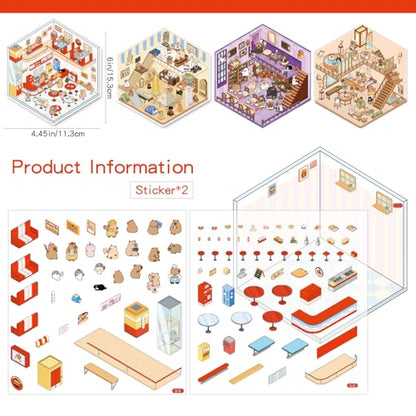Girls 3D Miniature Scene Stickers, 20 Sets DIY House Stickers, DIY Sticker Scene, Cute 3D Cartoon Sticker Scenes for Adult Kids Relief Stress Pass The Time - style: Multiple Scene