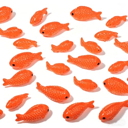 36 PCS Miniature Fish Cute Mini Fishes Fake Plastic Small Red Goldfish Set Tiny Fishes Figurines for DIY Garden Aquarium Cake Decorations Ornament Accessories Party Supplies