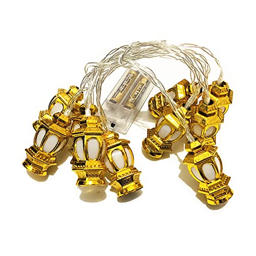 Eid- Fitr Lantern LED String Light Battery Operated Golden Ramadan Lantern Light Mubarak Lights Decoration for Indoor Outdoor Garden Holiday Family Wedding Party Christmas Tree New Year - color: Warm White, size: 1.5m 10Lights