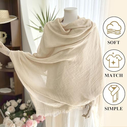 Extra Large Cotton Linen Shawl Wrap for Women, Elegant Scarf with UV Protection Breathable Lightweight Head Cover Hijab - color: Khaki