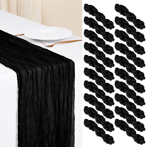 Showgeous 20 Pack Black Cheesecloth Table Runner, 17 x 108 Inches - color: Black, size: 20 Pack