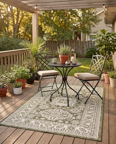 Rugs.com - Outdoor Aztec Rug – 3' 1 x 5' 3 Green Indoor/Outdoor Rug – Weather Resistant Flatweave for Patios, Decks, and Porches - color: Green, size: 3' x 5' (Rectangular)
