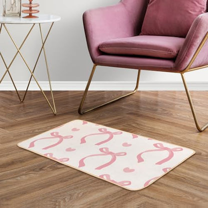 Cute Coquette Pink Bow Welcome Mat for Girls Bedroom Bathroom Decor | Heart Bow Home Decor, Pink Bathroom Floor Mat, Gifts for Pink Lovers, Non-Slip Indoor Entryway Mat, 29.5 x 15.7 Inch
