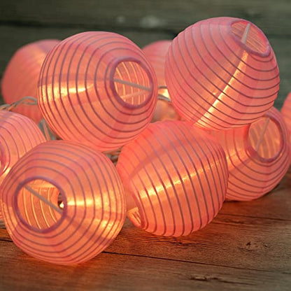 HOSY 10-Pack Pink 3-in Lanterns, 11 ft White Wire Plug-in UL String Lights | Self-assembly Required, Nylon Fabric, 3-in Diameter, 12-in Spacing, End-to-end Connectable, UL Certified - color: Pink