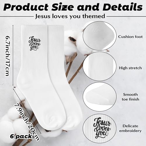 R HORSE 6 Pairs Religious Embroidered Socks - Anti Slip Cotton Socks with Bible Verse Christian Jesus Loves You Dress Sock for Teen Women Men Athletic Running Training Supplies Birthday Sports Gifts