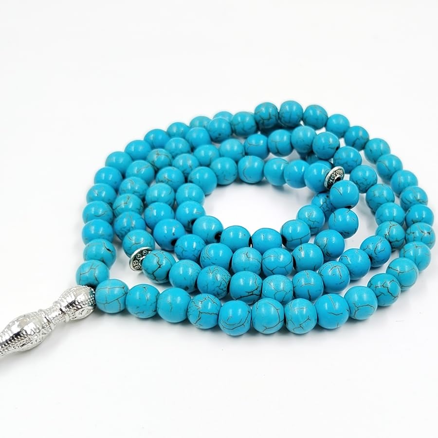 ALBASHAN Tasbih Turquoises stone 99 100 Prayer Beads Misbaha Islamic Eid Gift Muslim bracelets - size: 10mmx99beads