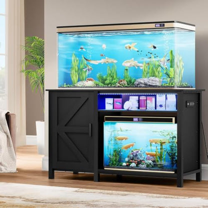 YITAHOME Aquarium Stand with Power Outlets | 55-75 Gallon Fish Tank Stand,RGB Light Strip Suitable for Turtle Tank,Reptile Terrarium,800LBS Capacity,Charcoal Black - color: Charcoal Black, size: 55-75 Gallon