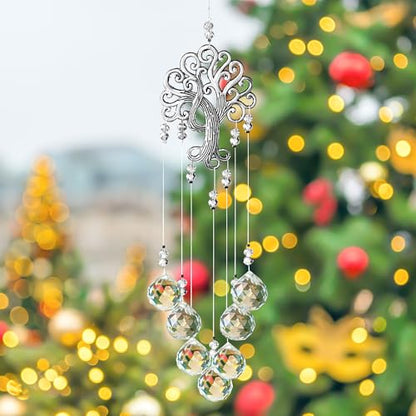 H&D HYALINE & DORA Garden Hanging Crystal Suncatchers Rainbow Makers with Crystal Ball Prisms and Metal Tree of Life for Garden Outdoor Home Kids Room Window - color: Clear Crystal Ball-long Chain