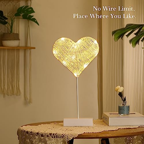 Lewondr Heart Decorative Table Lamp, Valentines Day LED Light Winding Cotton Thread Night Lamp for Bedroom, Battery Powered Desk Lamp for Galentine's Day Romantic Gifts for Women Home Decorations - style: Heart