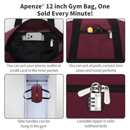 Small Gym Bag Carry On Bag - 12 in Mini Duffle Bag Lightweight for Overnight Travel - Wine Red - color: Wine Red, size: 12inch