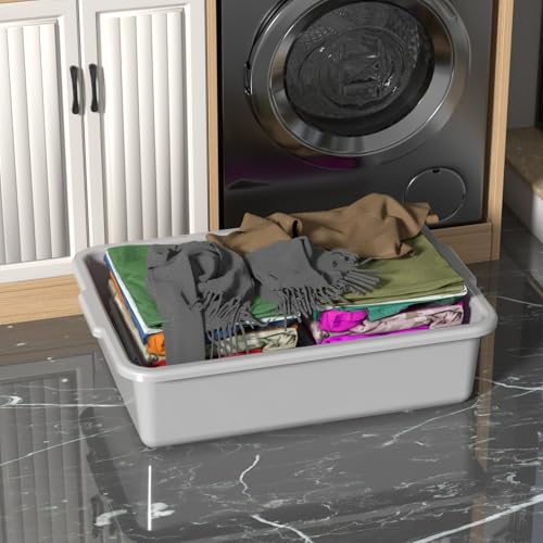 Light Gray Bus Tub, 35 L Plastic Commercial Bus Tubs, 4 Packs | Food Service Bus Box for Restaurant, Food Preparation, Frozen Food, Storage, Washing Dishes, Transportation and Cleaning - size: 35 L