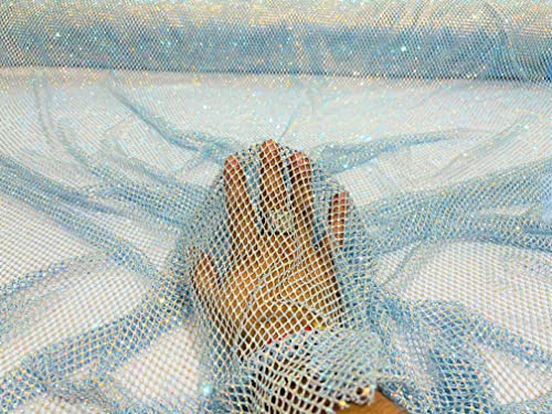 New Creations Fabric & Foam Inc, 45" Wide AB Iridescent Rhinestone On Soft Stretch Fish Net Fabric by The Yard (1 Yard, Iridescent Rhinestones on Light Blue Mesh) - color: Iridescent Rhinestones on Light Blue Mesh
