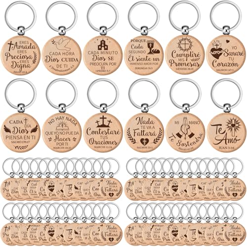 Realspring Spanish Christian Wooden Keychain Bulk - style: Round