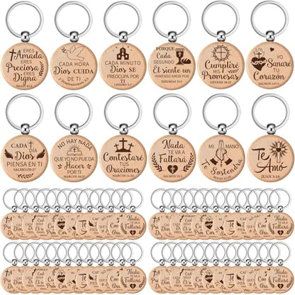 Realspring Spanish Christian Wooden Keychain Bulk - style: Round