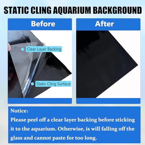 XCNO Black Aquarium Background Fish Tank Film, Static Cling, 51.2 x 19.7 in | Glue-Free, Thickened Waterproof Vinyl, Total Light Blockout, Makes Fish Colors Pop, Easy to Install and Remove, Reusable - size: 51.2" x 19.7" In