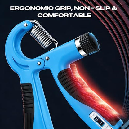 Grip Strength Trainer - Adjustable Resistance 11-132lbs/5-60kg Hand Gripper & Forearm Strengthener Device with Smart Counter for Sports & Rehab - color: Blue