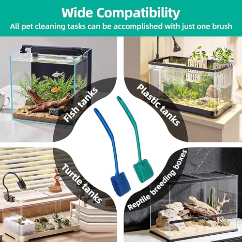 DaToo 2 PCS Fish Tank Cleaning Tools Double Sided Sponge Brush Cleaner Long Handle Aquarium Cleaning Scrubber for Aquariums and Home Kitchen