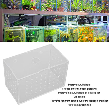 Fish Breeder Box, Aquarium Fish Breeding Boxes with Suction Cups, High Transparency Acrylic Hatchery Incubator Tank for Baby Fish Shrimp Clownfish Isolation and Rearing (14 * 8 * 9CM) - size: 14*8*9CM