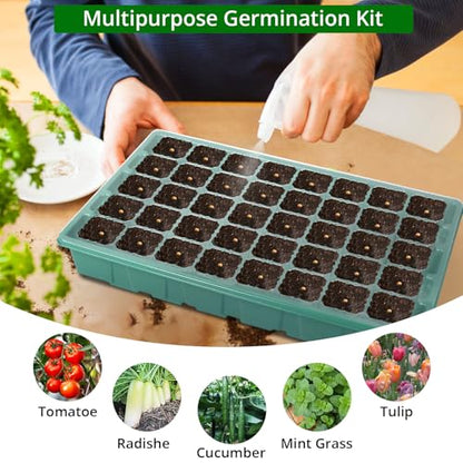 Sondiko Seed Starter Tray with Grow Light, Intelligent Display Digital Controller, 80 Cells Seed Starter Kit with Humidity Dome, Adjustable Brightness Indoor Plants Germination Kit(2 Pack) - color: Dark Green