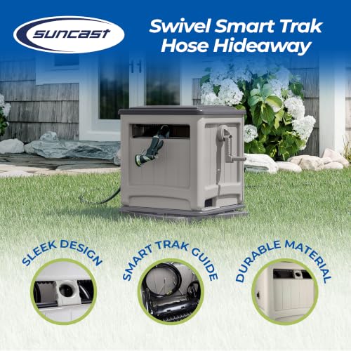 Suncast Swivel Smart Trak Hose Hideaway, 225 Foot x 5/8 Inch Garden Hose Reel with Smart Trak Guide & Swivel Base, Dove Gray/Cyberspace - color: Dove Gray/Cyberspace
