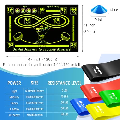 Hockey Training Equipment, Non-Slip Dribbling Training Mat, Field Trainer | Hockey Field Trainer, Practice Aids to Improve Speed, Ball Control and Coordination, Includes Resistance Bands and Cones - size: 31"*47"