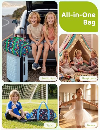 Kids Duffle Bag for Boys,RAVUO Water Resistant Travel Bag Overnight Bag Weekender Carry On Bag for Gym Sport with Shoe Compartment and Wet Pocket Space - color: Astronaut