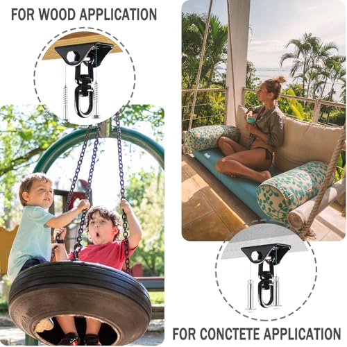 Hammock Hanging Kit, 360° Rotating Heavy Duty Swing Chair Hook 1200 lbs Capacity, Ceiling Mount Hammock Chair Hardware with Carabiner for Indoor Outdoor Yoga, Tree, Porch, Seat, Home Gym - size: 2PCS