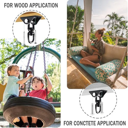 Hammock Hanging Kit, 360° Rotating Heavy Duty Swing Chair Hook 1200 lbs Capacity, Ceiling Mount Hammock Chair Hardware with Carabiner for Indoor Outdoor Yoga, Tree, Porch, Seat, Home Gym - size: 2PCS