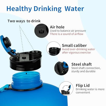 TOOFEEL 2 Liter Water Bottles - Half Gallon BPA Free - Ideal for Gym, Reusable Large Water Bottle with Measurements Marked - 74 oz Matte Blue - color: Matte Dark Blue, style: 74 oz water bottle