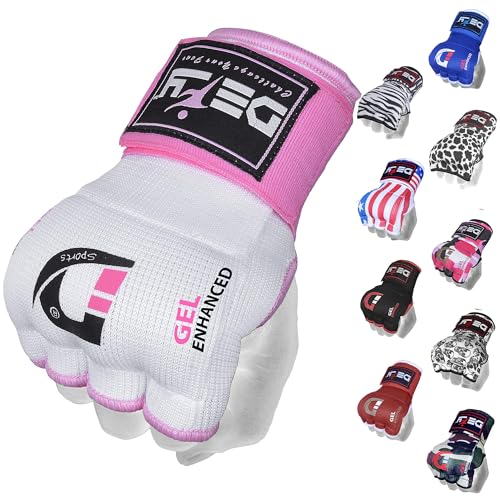 DEFY Padded Inner Gloves Quick 75cm Long Strap – Inner Boxing Gloves Gel Padded Knuckle Protection – Elasticated Boxing Hand Wraps for MMA Muay Thai Kickboxing Martial Arts Pair - color: White, size: X-Large
